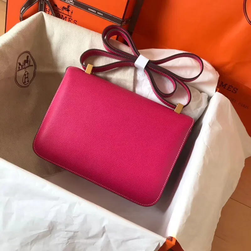 Hermes Epsom Constance 24cm Růžová Červená Ručně Vyrobená Taška