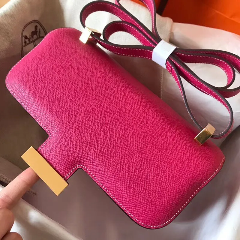 Hermes Epsom Constance 24cm Růžová Červená Ručně Vyrobená Taška