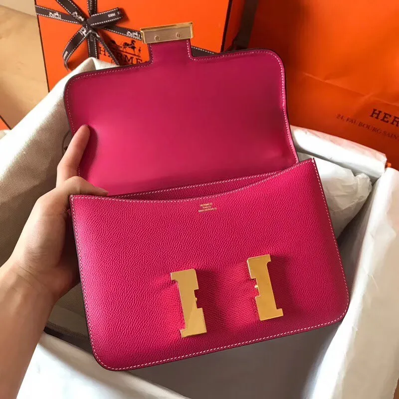Hermes Epsom Constance 24cm Růžová Červená Ručně Vyrobená Taška