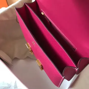 Hermes Epsom Constance 24cm Růžová Červená Ručně Vyrobená Taška