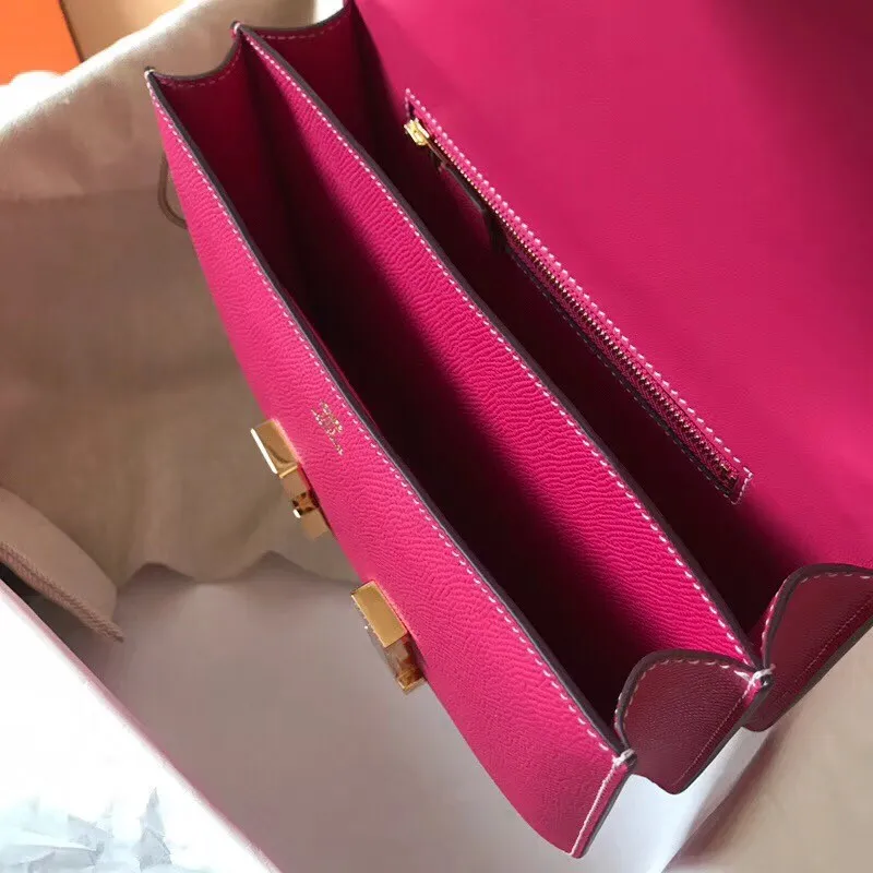 Hermes Epsom Constance 24cm Růžová Červená Ručně Vyrobená Taška