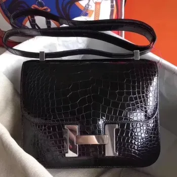 Hermes Constance 24cm Černý Niloticus Krokodýl