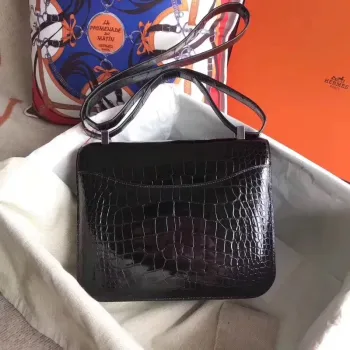Hermes Constance 24cm Černý Niloticus Krokodýl