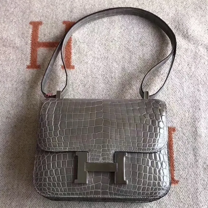 Hermes Constance 24cm Šedý Niloticus Krokodýl