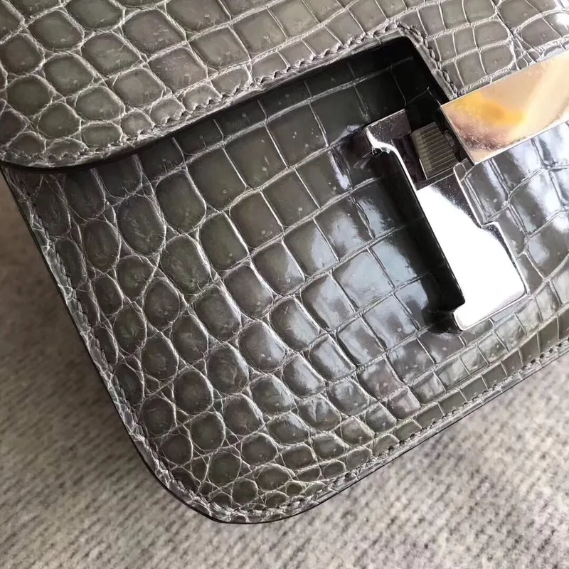 Hermes Constance 24cm Šedý Niloticus Krokodýl