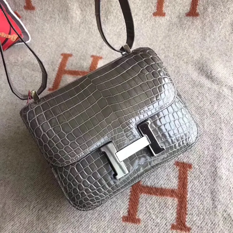 Hermes Constance 24cm Šedý Niloticus Krokodýl