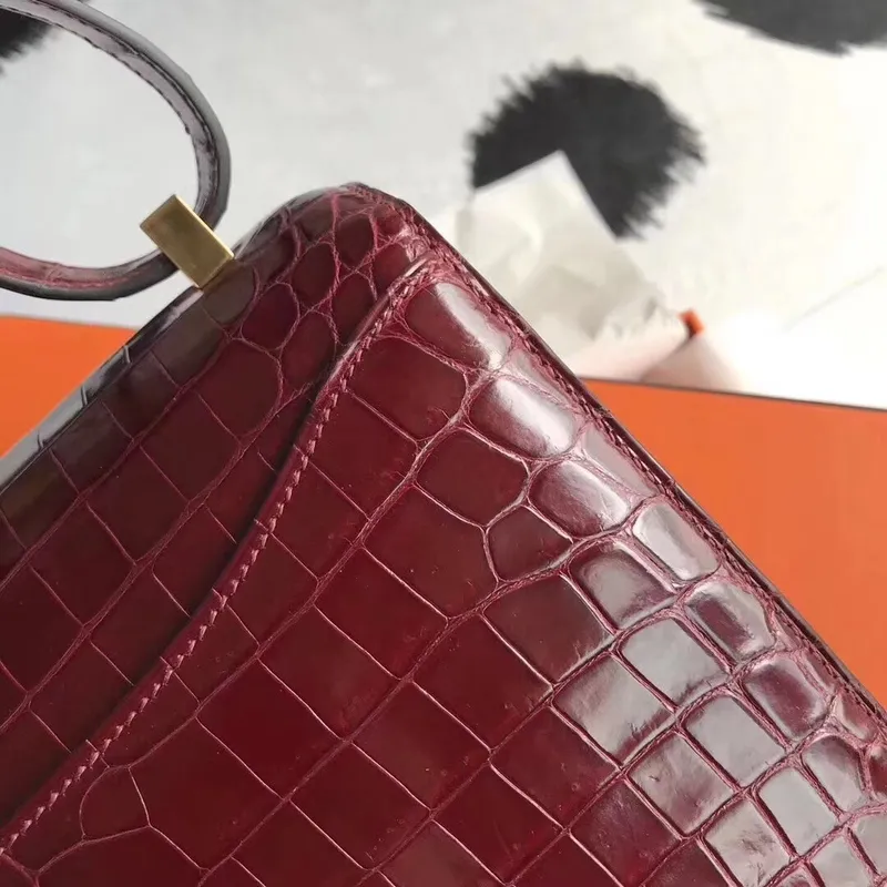 Hermes Constance 24cm Bourgogne Niloticus Krokodýl