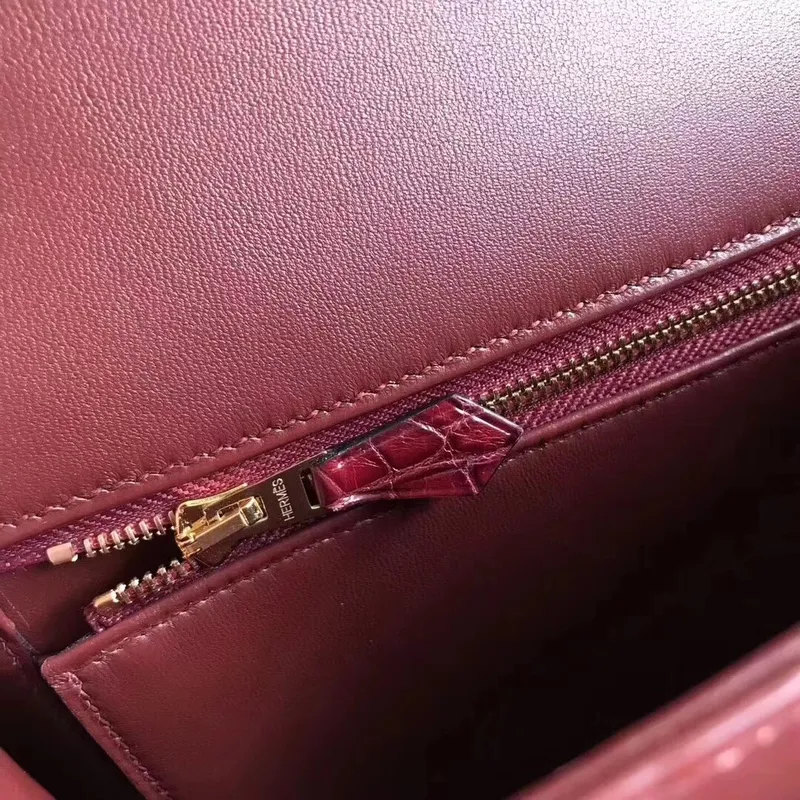 Hermes Constance 24cm Bourgogne Niloticus Krokodýl