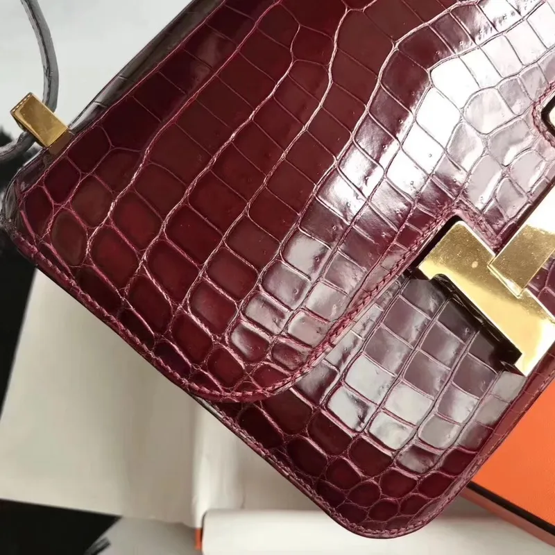 Hermes Constance 24cm Bourgogne Niloticus Krokodýl
