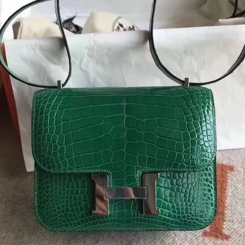 Hermes Constance 24cm Zelený Niloticus Krokodýl