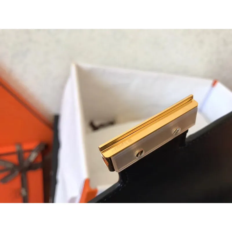 Hermes Swift Constance 24cm Černá Ručně Vyrobená Taška