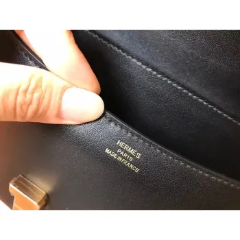 Hermes Swift Constance 24cm Černá Ručně Vyrobená Taška