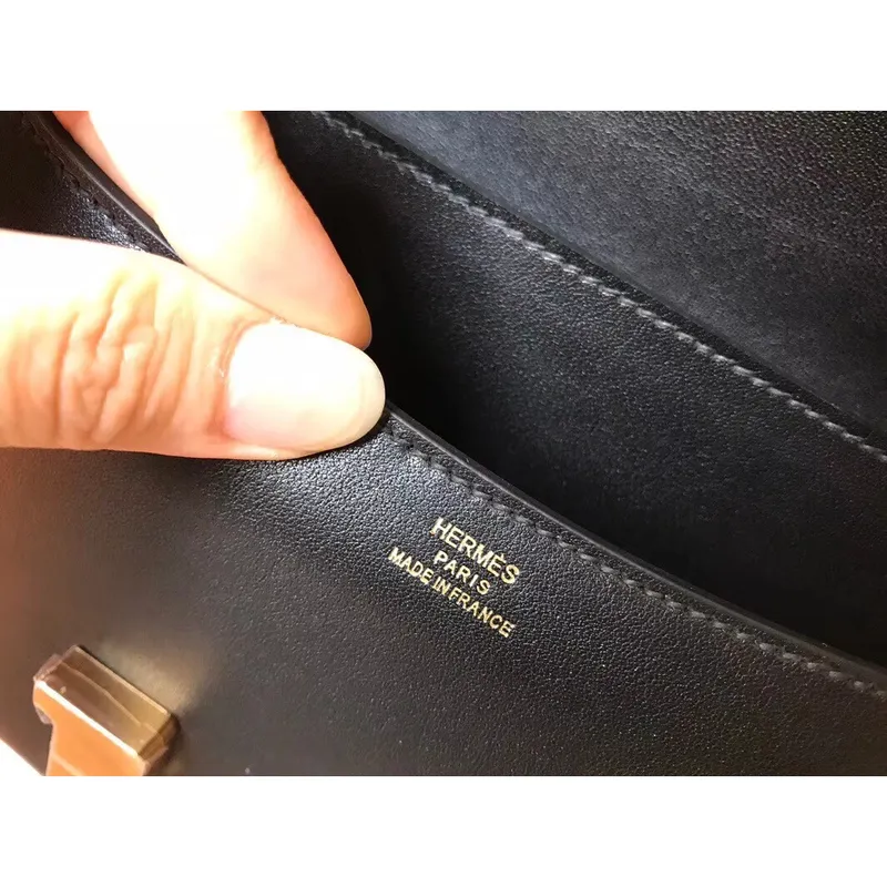 Hermes Swift Constance 24cm Černá Ručně Vyrobená Taška