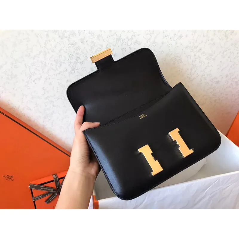 Hermes Swift Constance 24cm Černá Ručně Vyrobená Taška