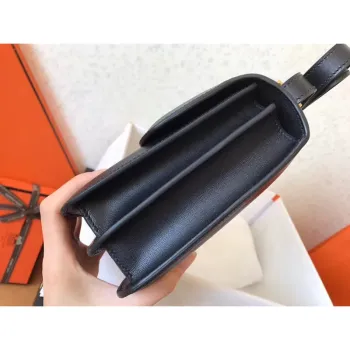 Hermes Swift Constance 24cm Černá Ručně Vyrobená Taška
