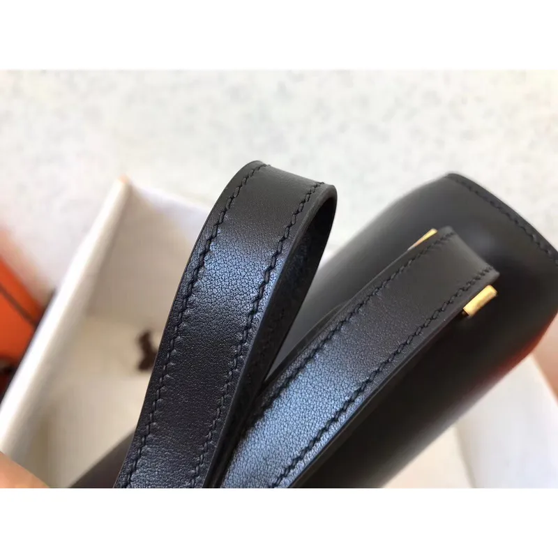 Hermes Swift Constance 24cm Černá Ručně Vyrobená Taška