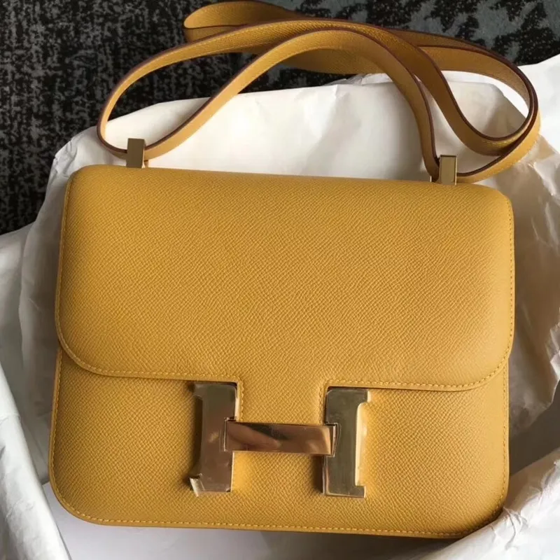 Hermes Epsom Constance 24cm Jaune Ručně vyrobená taška