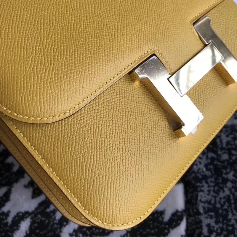 Hermes Epsom Constance 24cm Jaune Ručně vyrobená taška