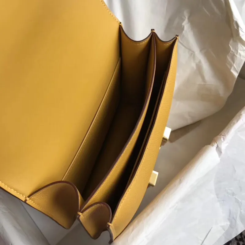 Hermes Epsom Constance 24cm Jaune Ručně vyrobená taška