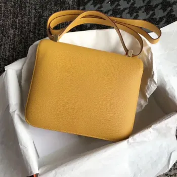 Hermes Epsom Constance 24cm Jaune Ručně vyrobená taška