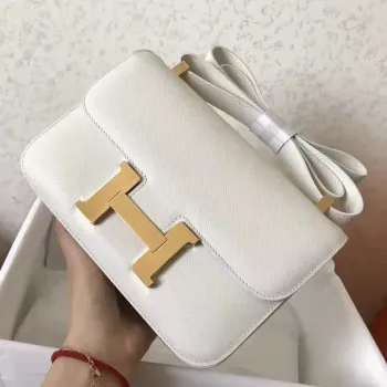 Hermes Epsom Constance 24cm Bílá Ručně Vyrobená Taška