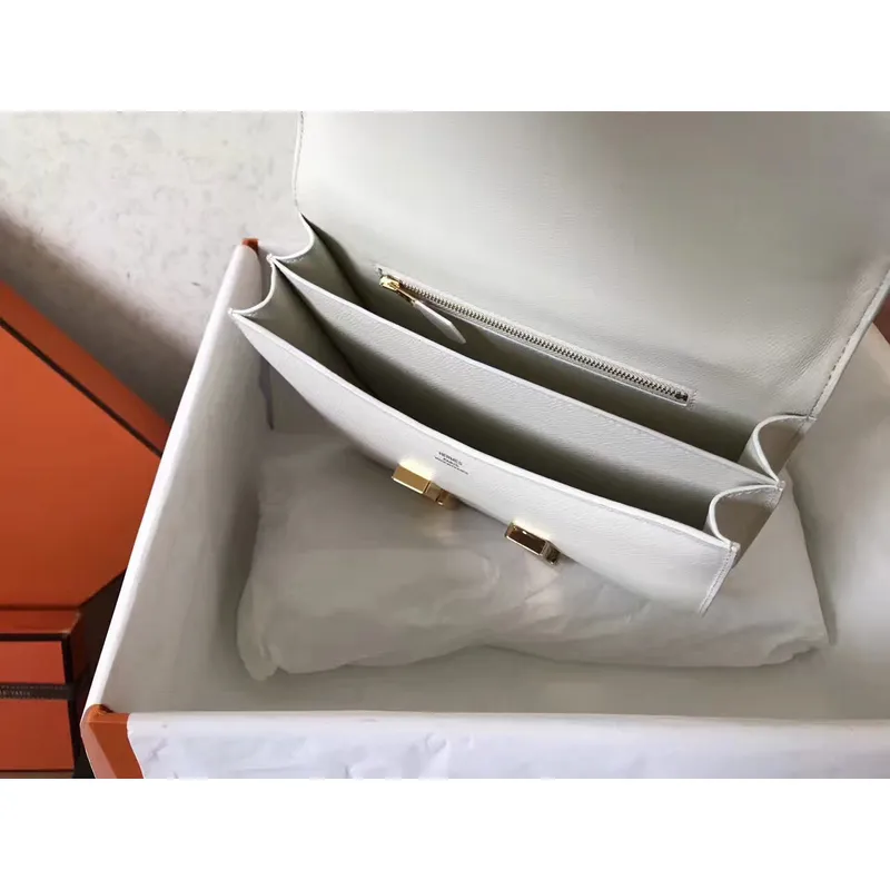 Hermes Epsom Constance 24cm Bílá Ručně Vyrobená Taška