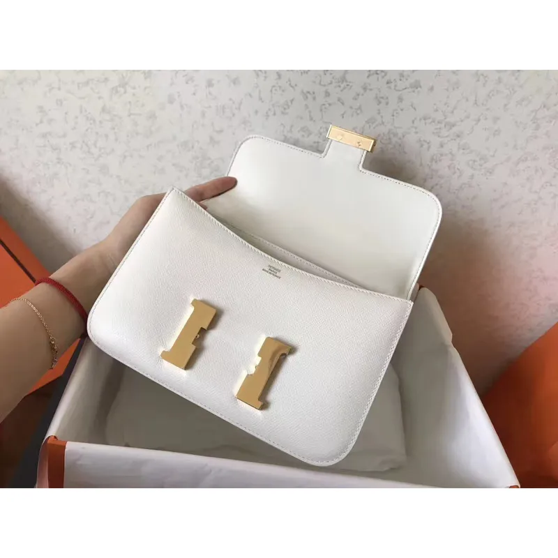 Hermes Epsom Constance 24cm Bílá Ručně Vyrobená Taška