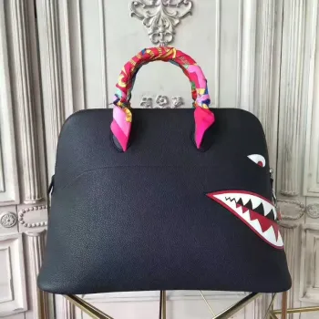 Taška Hermes Shark Bolide 45 cm v černé telecí kůži