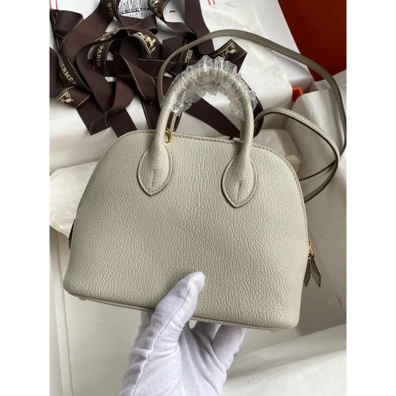 Hermes Bolide 1923 Mini Ručně Vyrobená Taška V Perlově Šedé Kůži Chevre Mysore