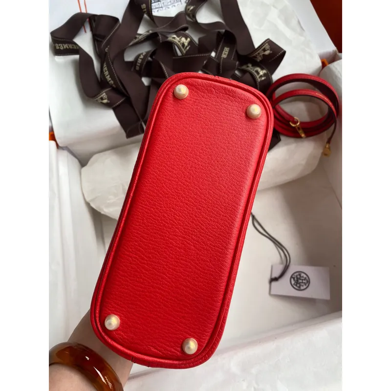 Hermes Bolide 1923 Mini Ručně Vyrobená Taška V Červené Kůži Chevre Mysore