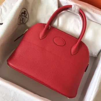 Hermès Červená Clemence Bolide 27cm Ručně vyráběná taška