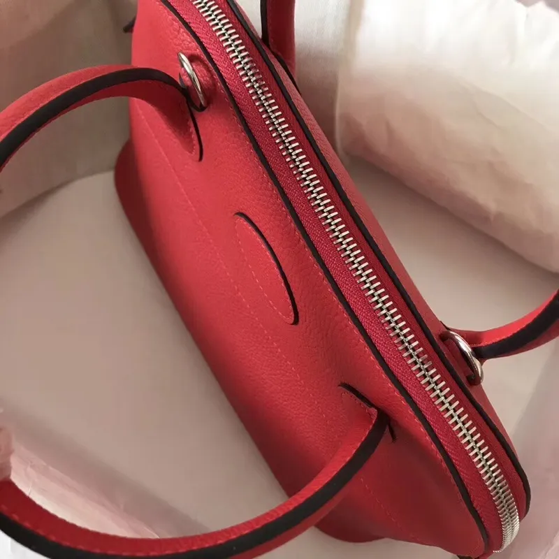 Hermès Červená Clemence Bolide 27cm Ručně vyráběná taška