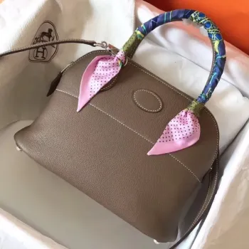 Hermes Taupe Clemence Bolide 27cm Ručně vyráběná taška