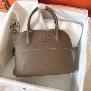 Hermes Taupe Clemence Bolide 27cm Ručně vyráběná taška