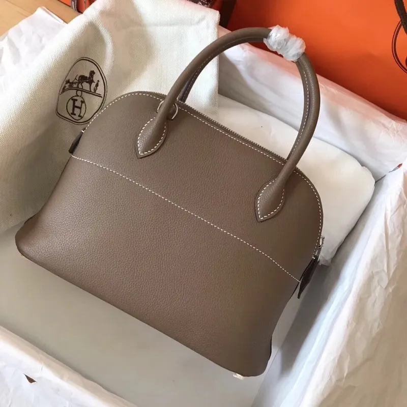 Hermes Taupe Clemence Bolide 27cm Ručně vyráběná taška
