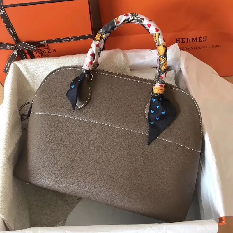 Hermes Taupe Clemence Bolide 31cm Ručně vyráběná taška