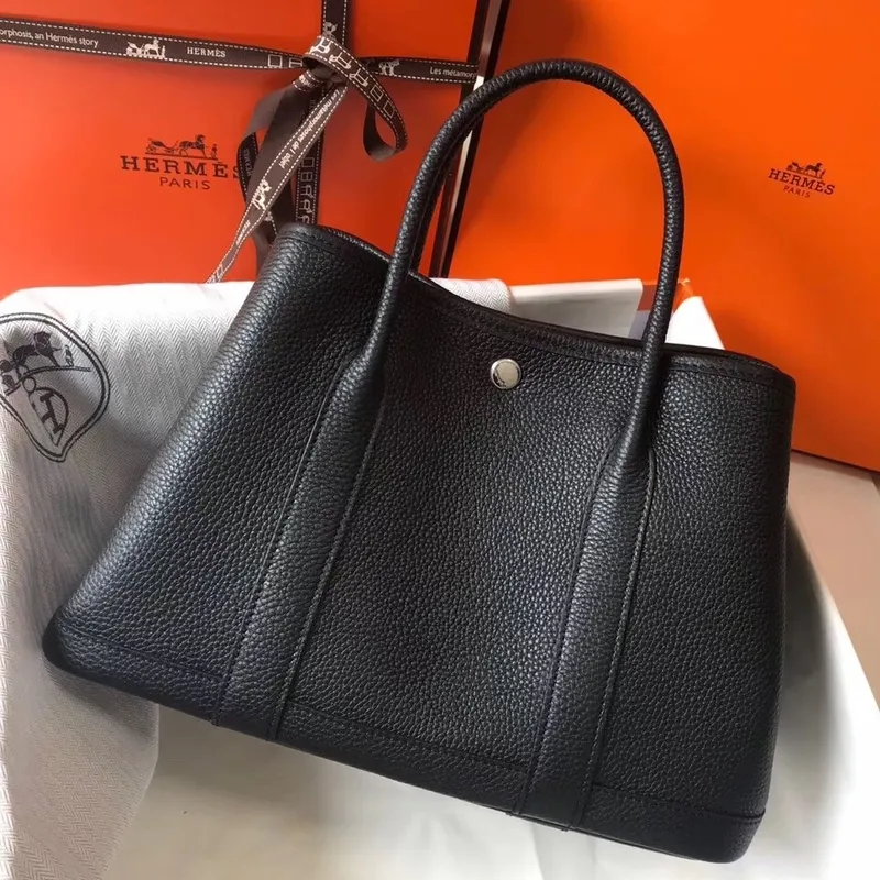 Hermes Black Clemence Garden Party 30cm Ručně vyráběná taška