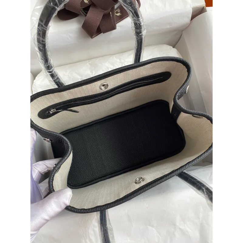 Hermes Garden Party 30 Ručně vyráběná taška v černé kůži Clemence