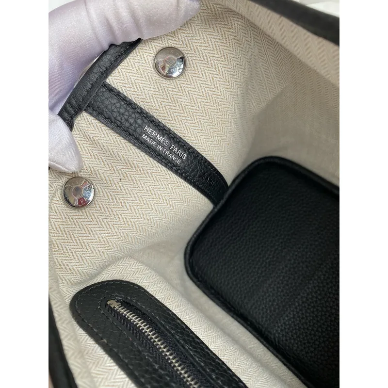 Hermes Garden Party 30 Ručně vyráběná taška v černé kůži Clemence