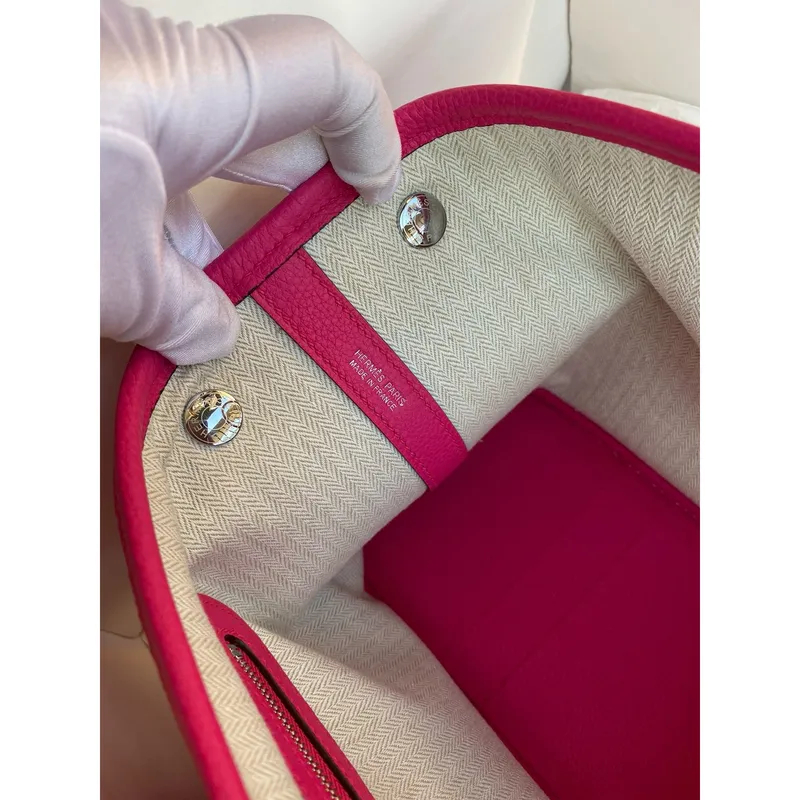 Hermes Garden Party 30 Ručně vyráběná taška v růžové červené kůži Clemence