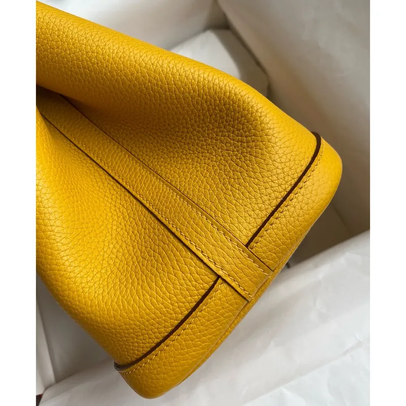 Hermes Garden Party 30 Ručně vyrobená taška v kůži Jaune Ambre Clemence