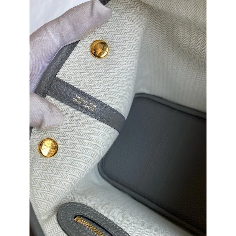 Hermes Garden Party 30 Ručně vyrobená taška v kůži Gris Meyer Clemence