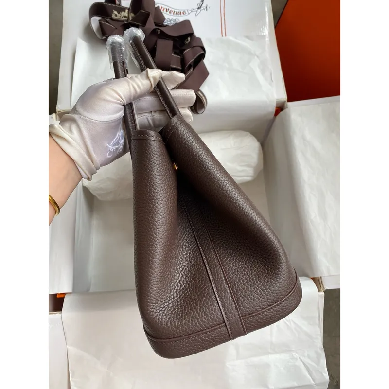 Hermes Garden Party 30 Ručně vyráběná taška v kůži Ebene Clemence