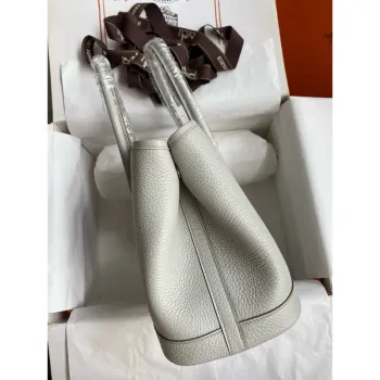 Hermes Garden Party 30 Ručně vyráběná taška v perlově šedé kůži Clemence