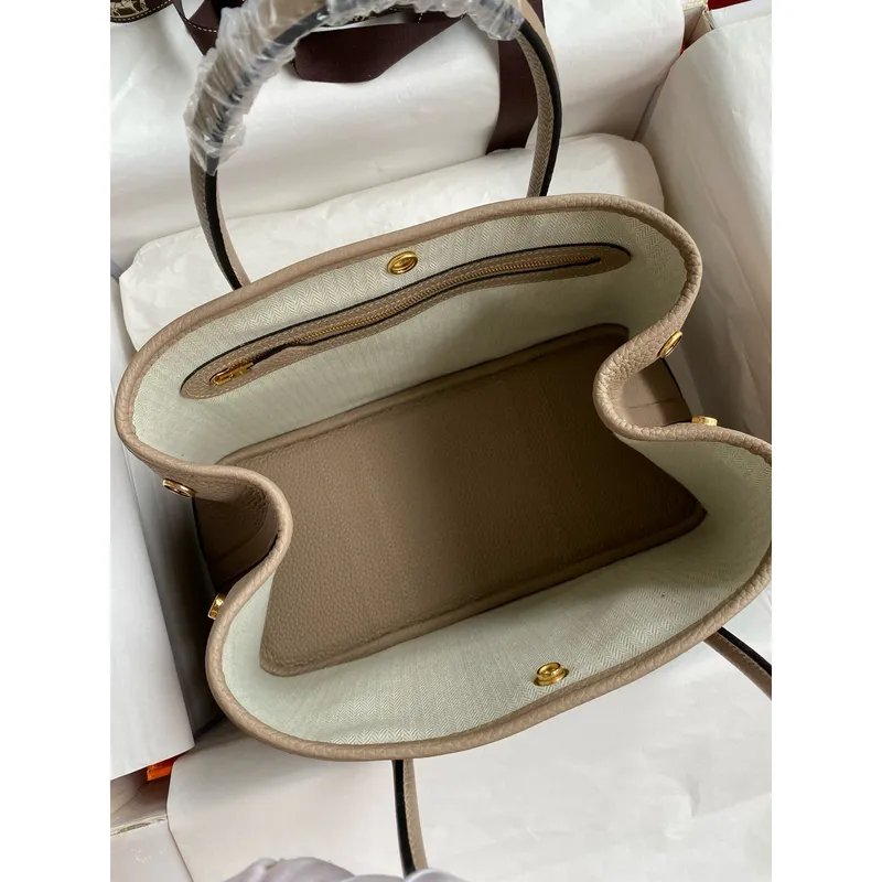 Hermes Garden Party 30 Ručně vyráběná taška v kůži Gris Tourterelle Clemence