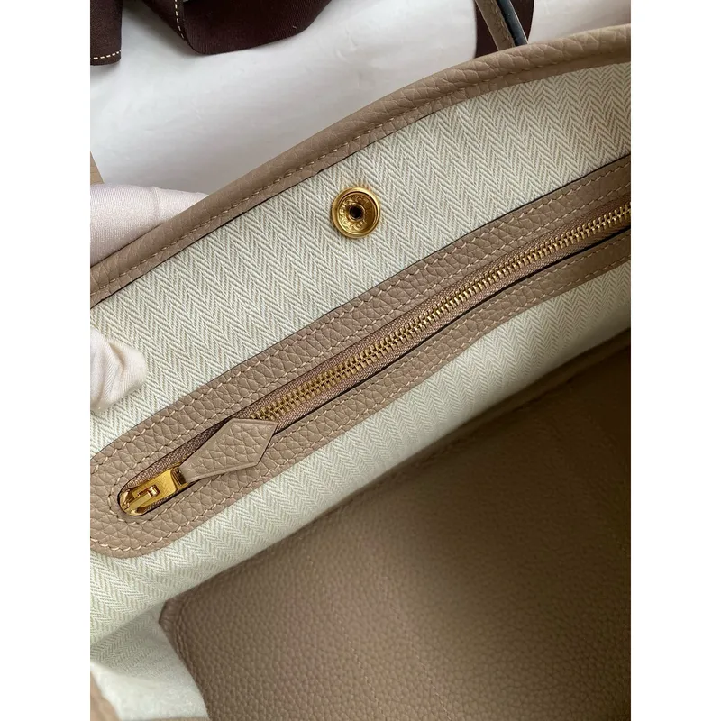 Hermes Garden Party 30 Ručně vyráběná taška v kůži Gris Tourterelle Clemence