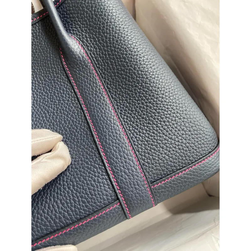 Hermes Garden Party 30 Ručně vyráběná taška v kůži Blue Nuit Clemence