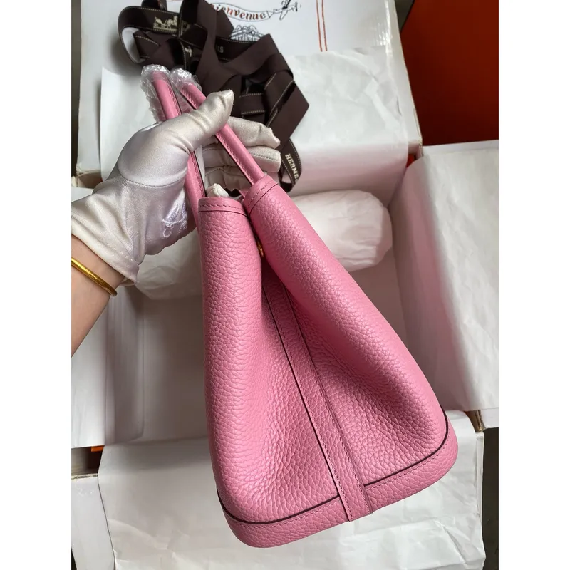 Hermes Garden Party 30 Ručně vyráběná taška z růžové sakurové kůže Clemence