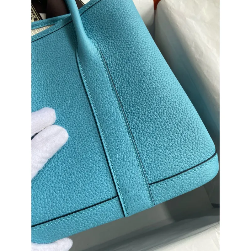 Hermes Garden Party 30 Ručně vyráběná taška v modré de Nord kůži Clemence