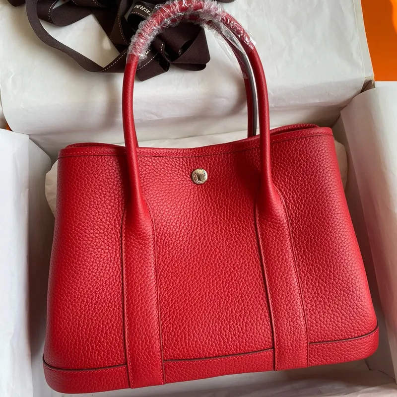 Hermes Garden Party 30 Ručně vyráběná taška v červené kůži Clemence